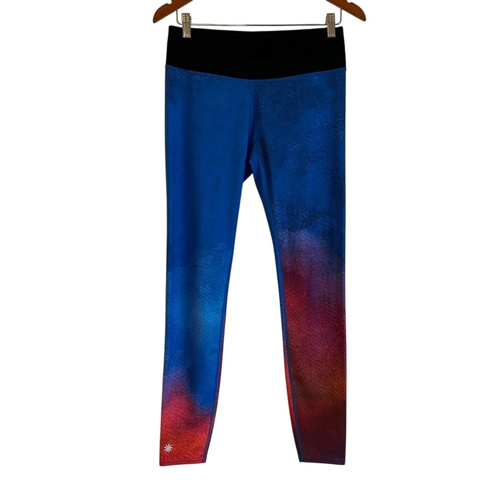 Athleta Speed Sonar Tights Leggings Size M Ombré Blue Red Mid-Rise Full Length